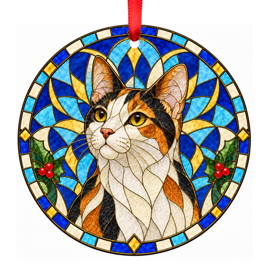 Japanese Bobtail Stained Glass Style Christmas Ornaments