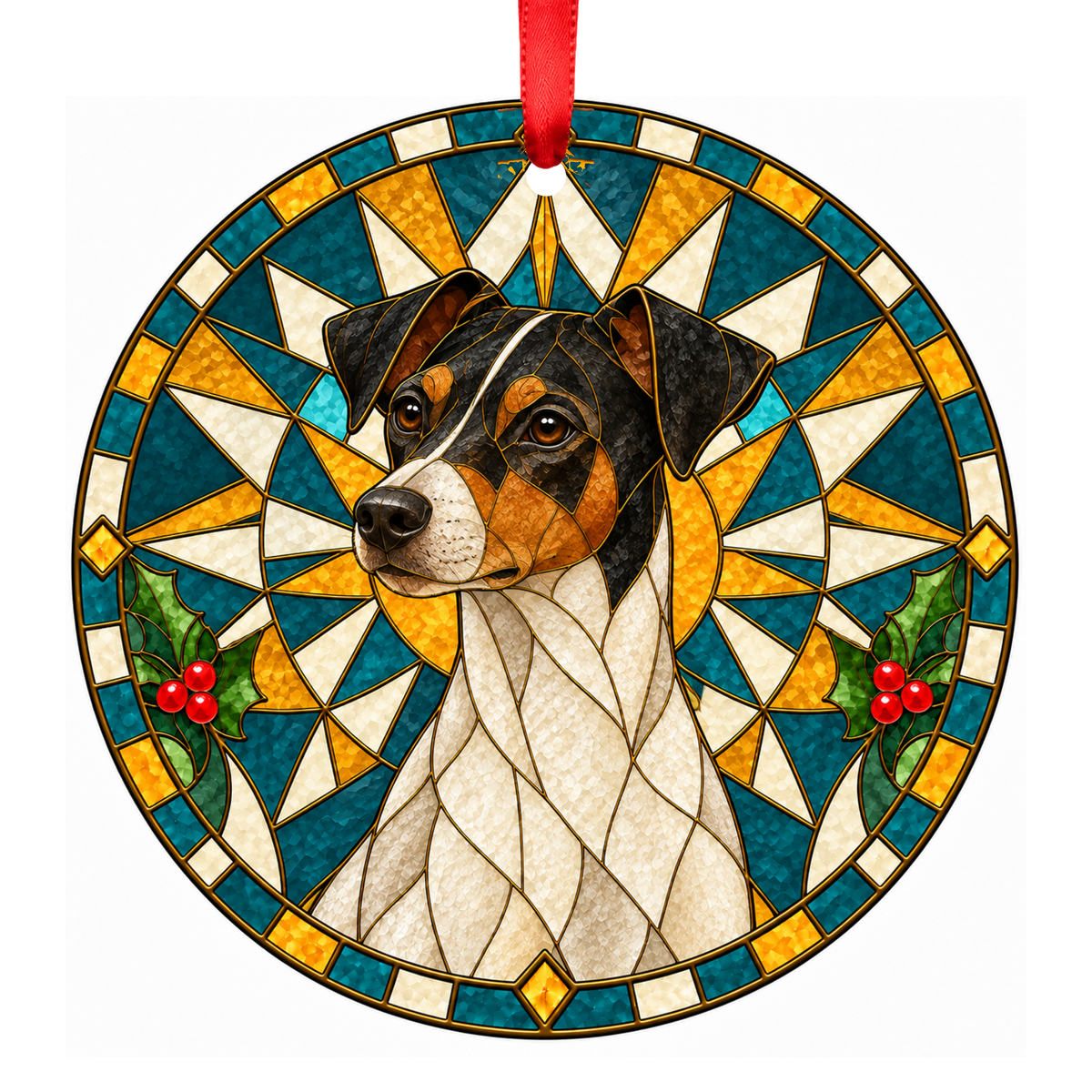 Japanese Terrier Tricolor Stained Glass Style Christmas Ornament