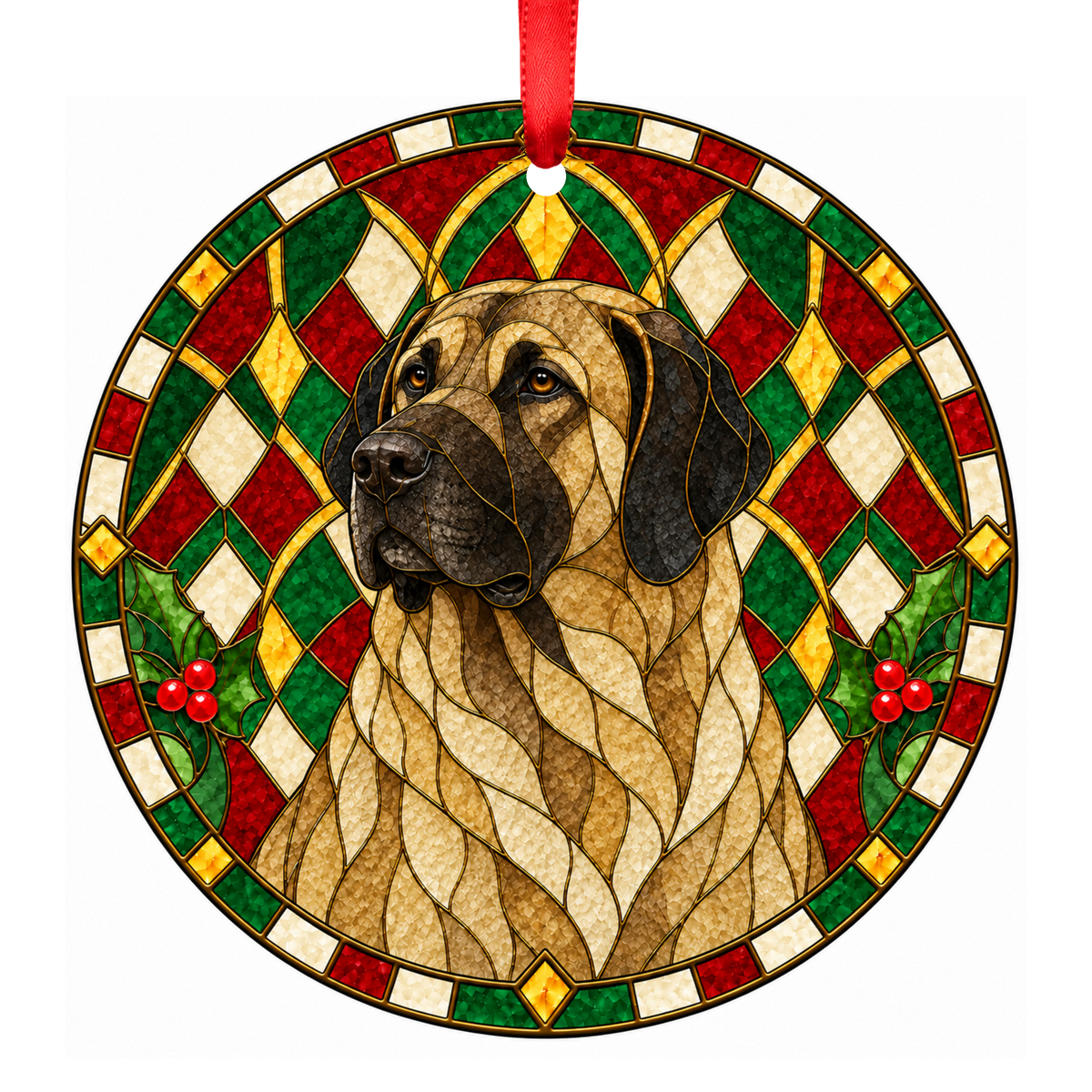 Kangal Shepherd Dog Fawn Black Mask Stained Glass Style Christmas Ornament