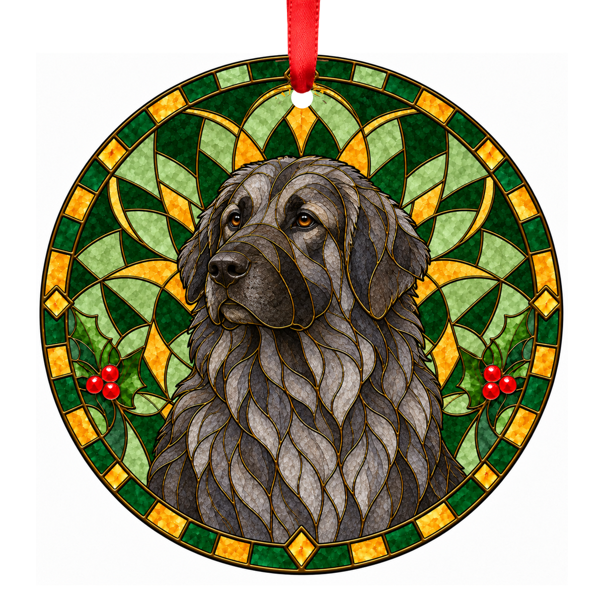 Karst Shepherd Dog Iron Gray Stained Glass Style Christmas Ornament