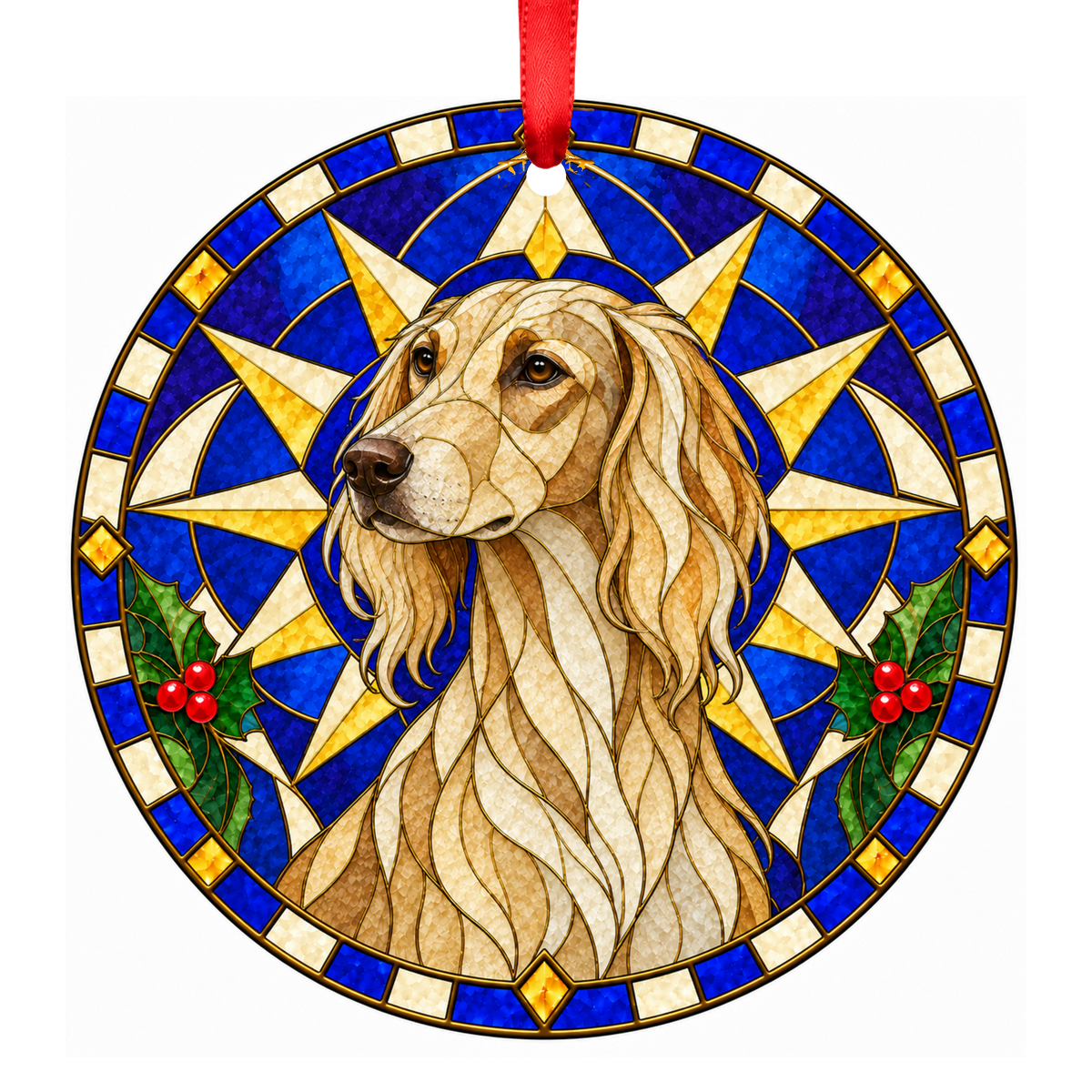 Kazakh Tazy Cream Stained Glass Style Christmas Ornament