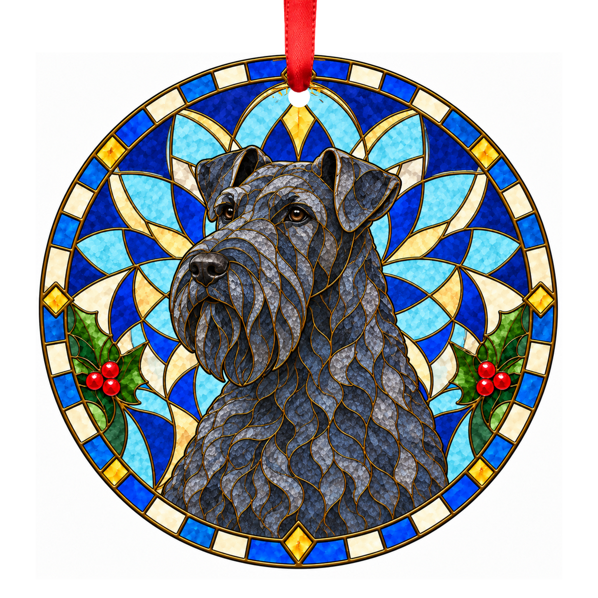 Kerry Blue Terrier Blue Stained Glass Style Christmas Ornament
