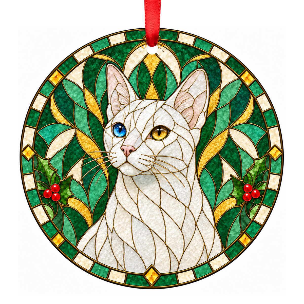 Khao Manee White Stained Glass Style Christmas Ornament