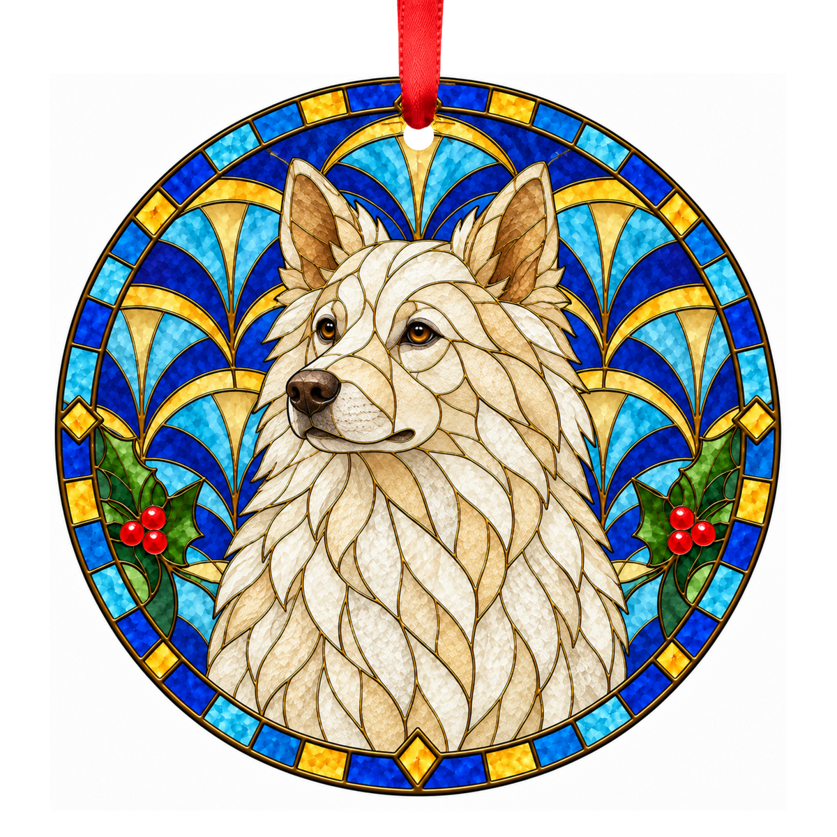 Kintamani-Bali Dog White stained glass pet Christmas ornament