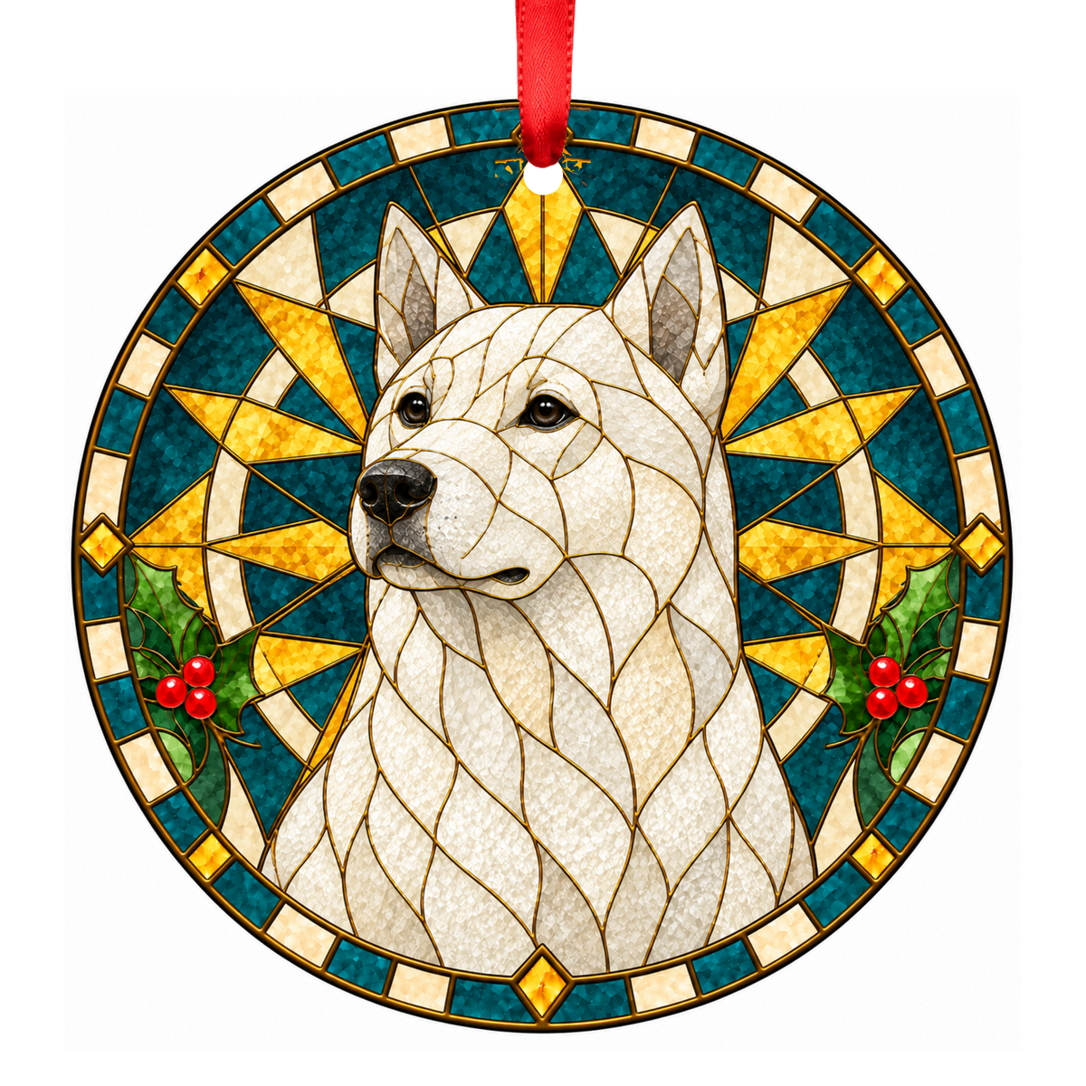 Kishu White stained glass pet Christmas ornament