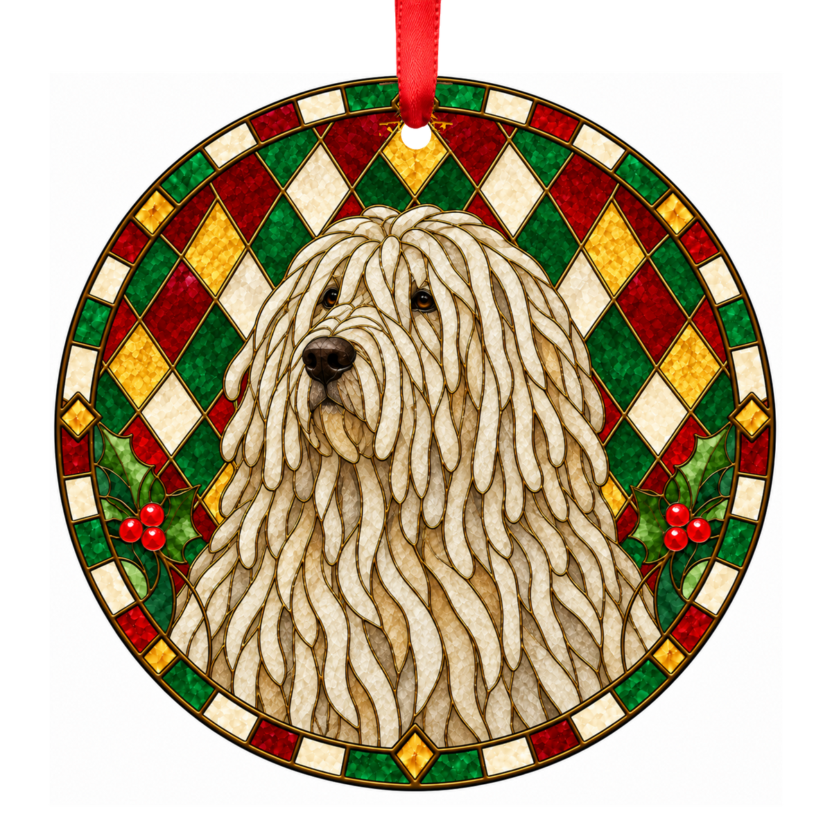 Komondor White stained glass pet Christmas ornament