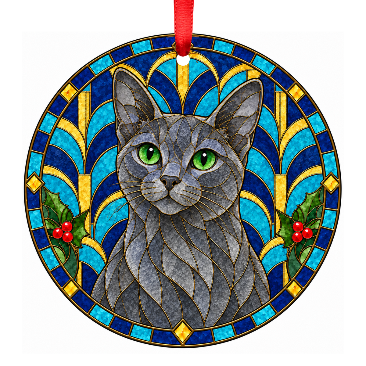 Korat Blue stained glass style Christmas ornament mockup