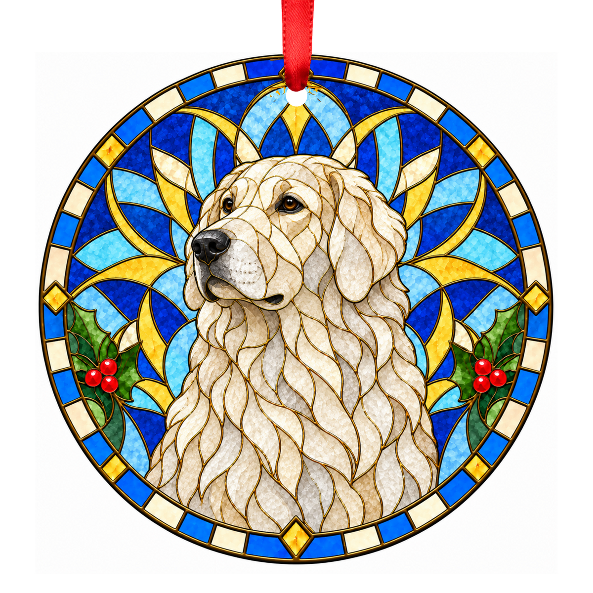 Kuvasz White stained glass pet Christmas ornament