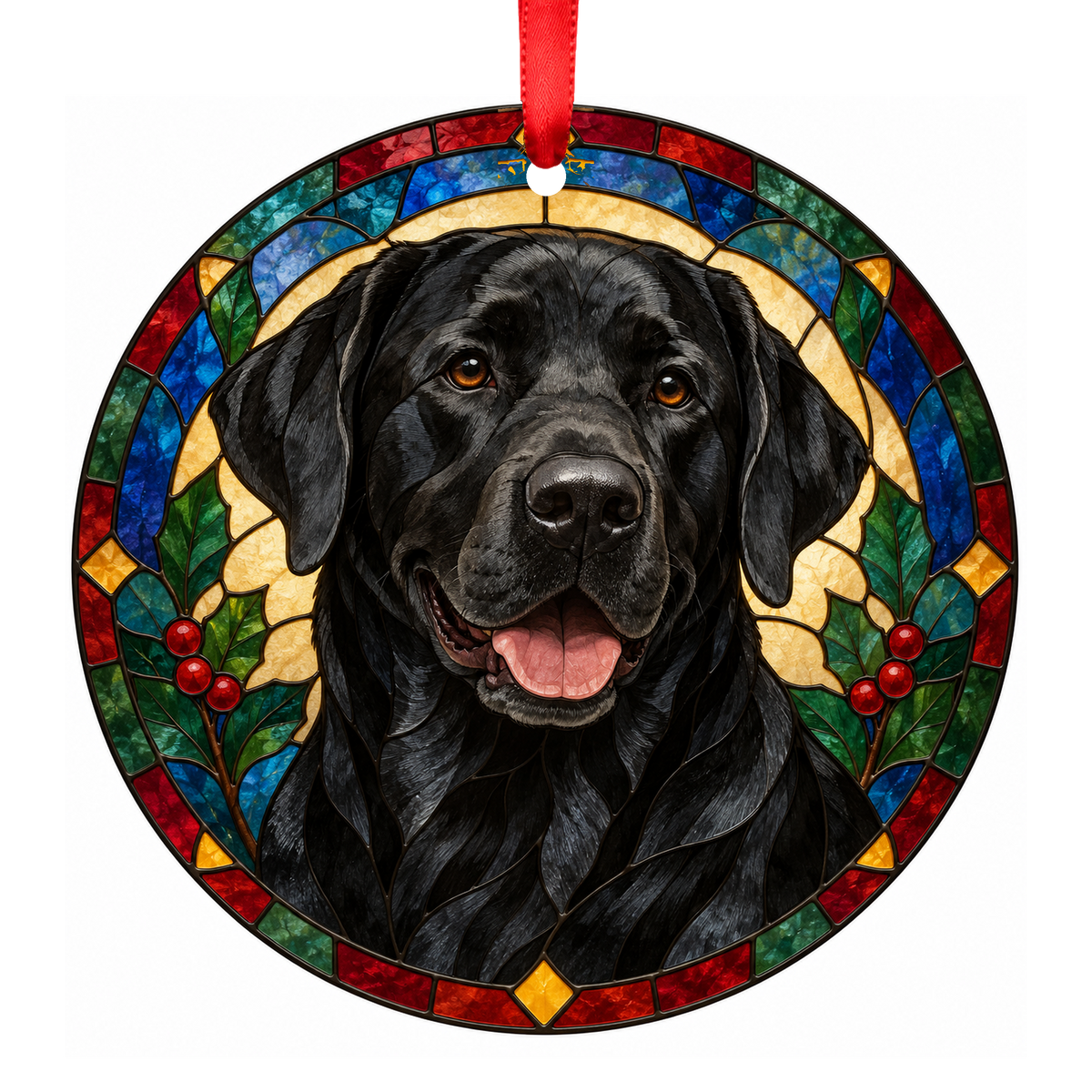 Labrador Retriever Black stained glass pet Christmas ornament