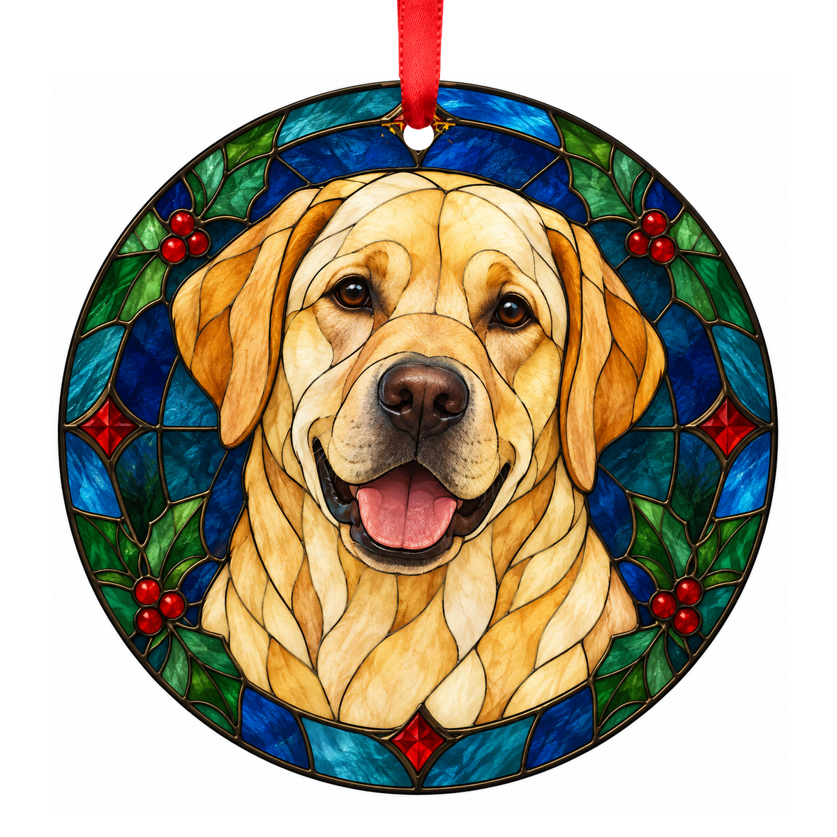 Labrador Retriever Yellow stained glass pet Christmas ornament
