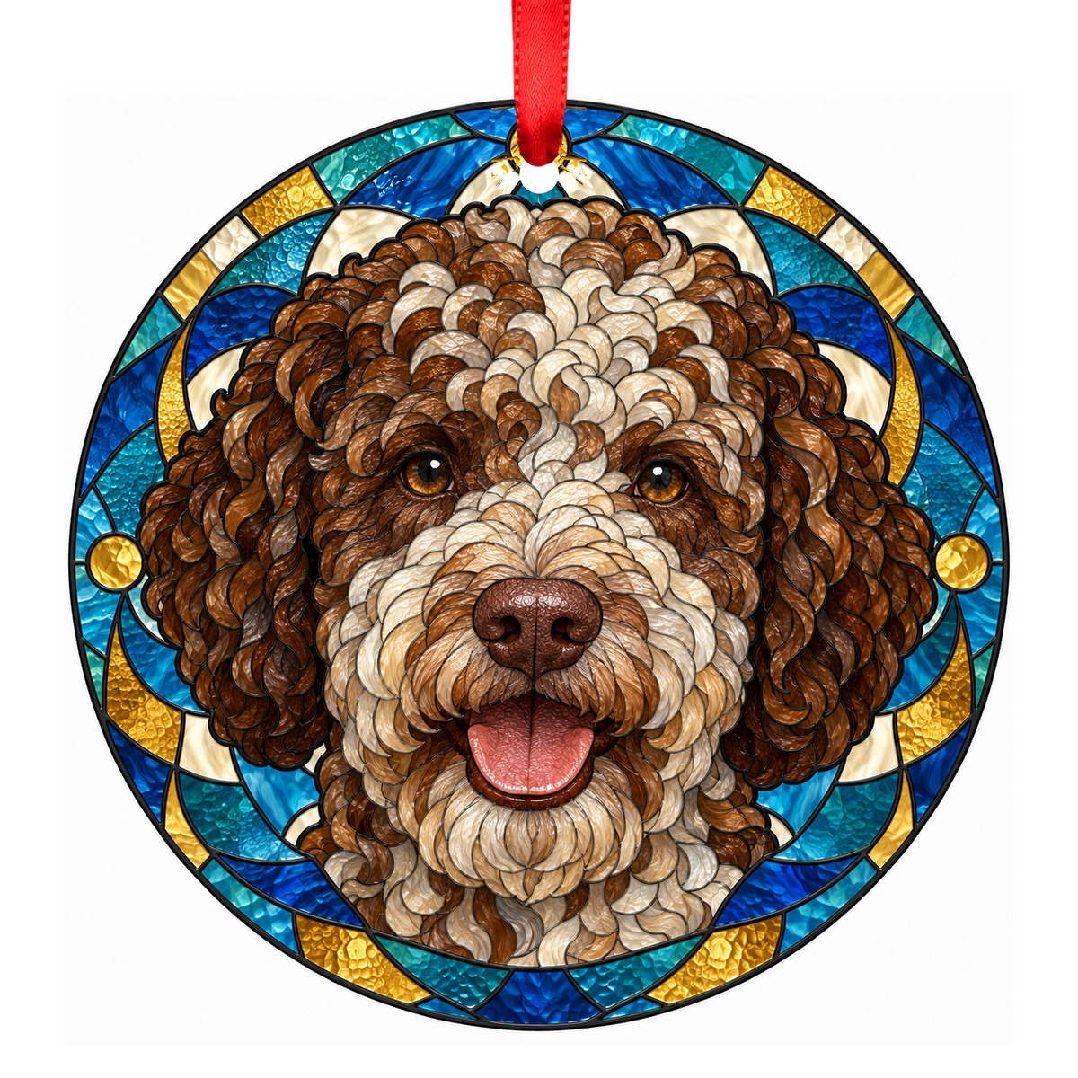 Lagotto Romagnolo Brown Roan stained glass pet Christmas ornament