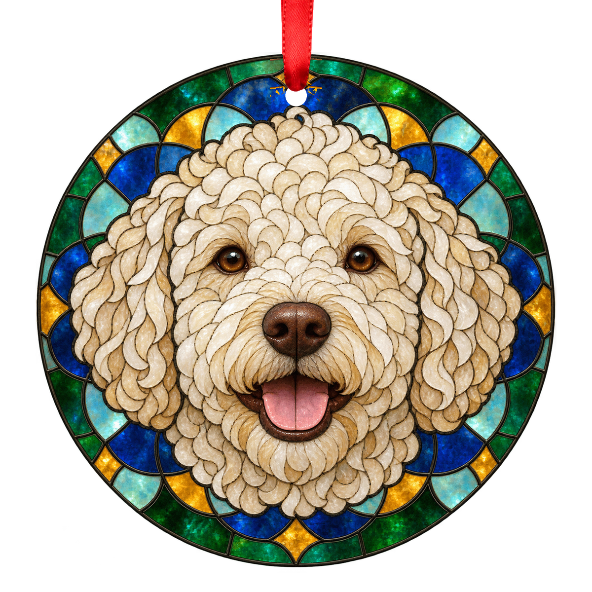 Lagotto Romagnolo Solid Off White stained glass pet Christmas ornament