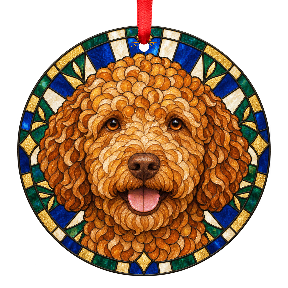 Lagotto Romagnolo Solid Orange stained glass pet Christmas ornament