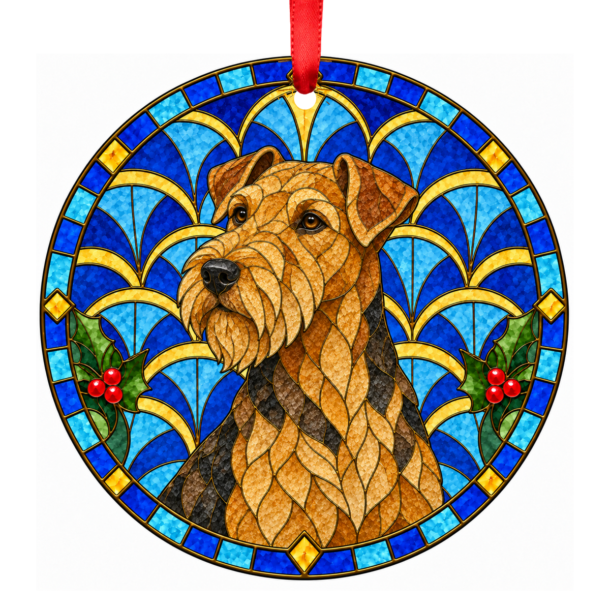 Lakeland Terrier Black and Tan stained glass pet Christmas ornament