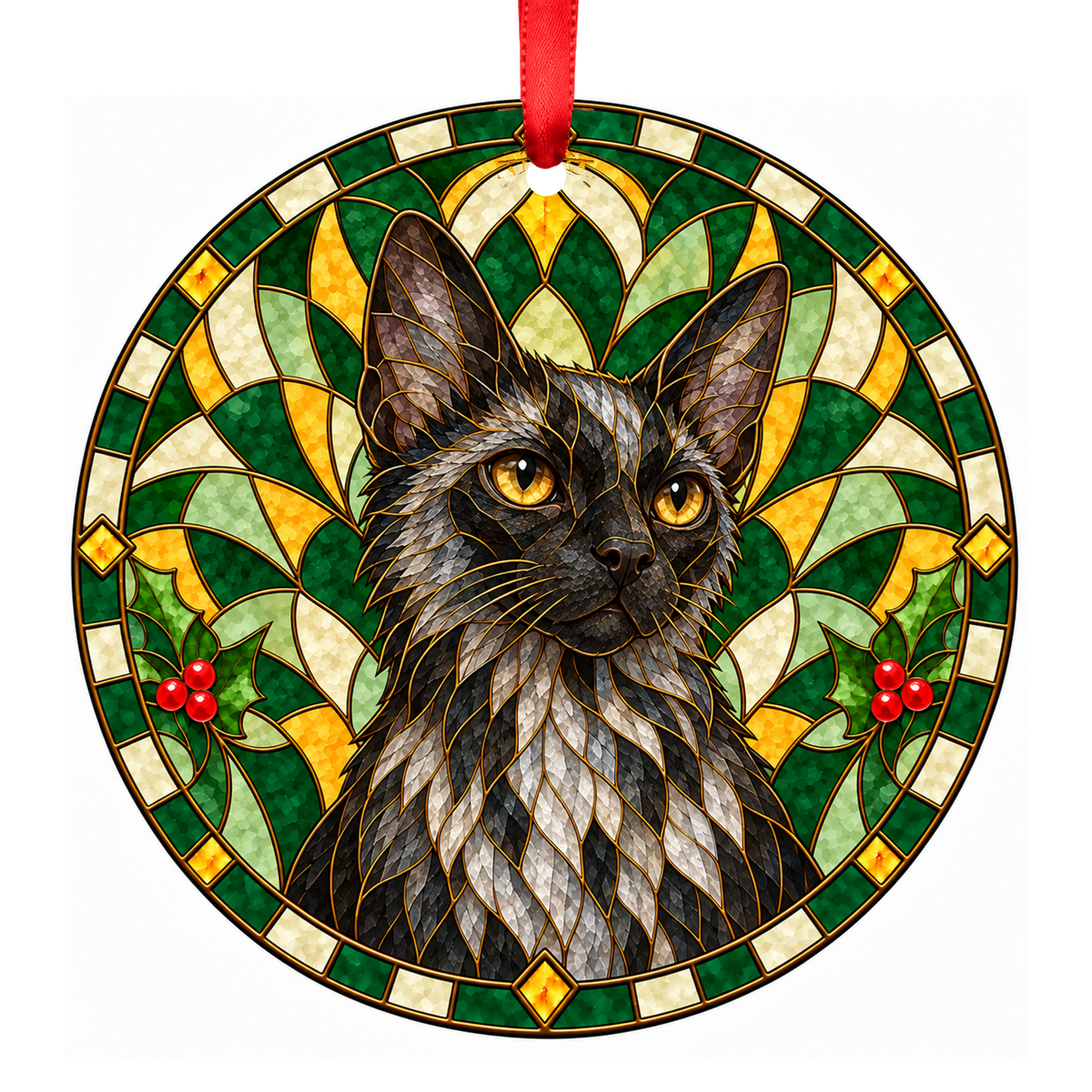 Lykoi Black Roan stained glass pet Christmas ornament
