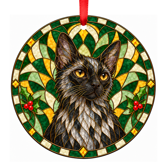 Lykoi Black Roan stained glass pet Christmas ornament