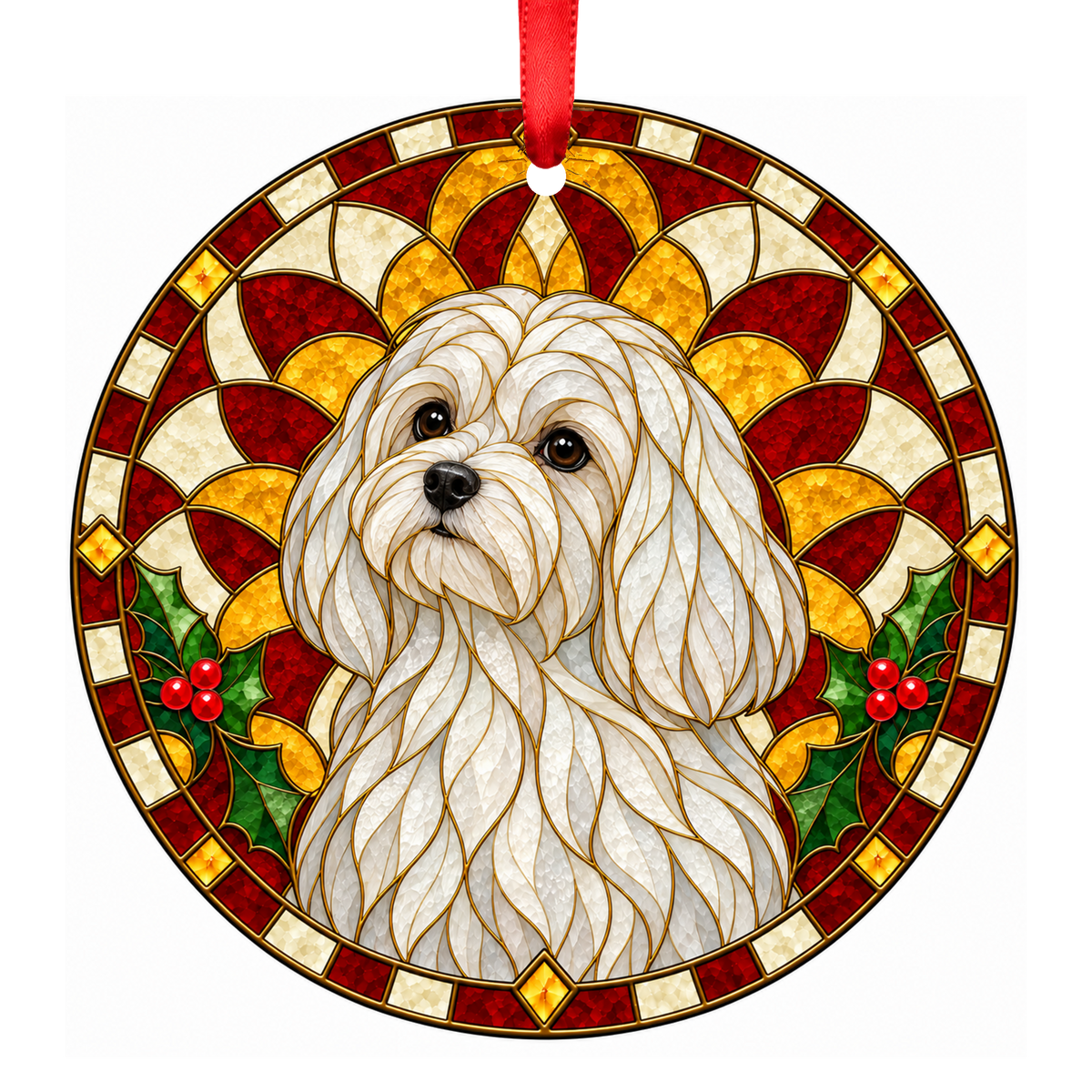 Maltese White stained glass pet Christmas ornament
