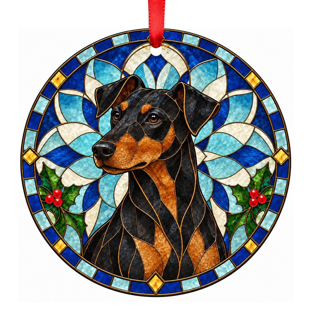 Manchester Terrier Black and Tan stained glass pet Christmas ornament
