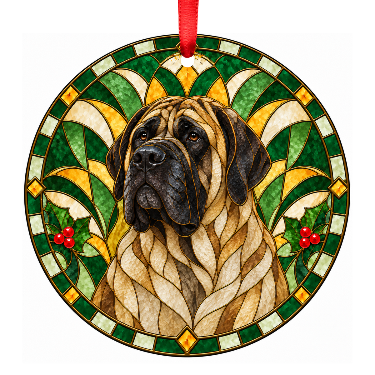 Mastiff Fawn with Black Mask stained glass pet Christmas ornament