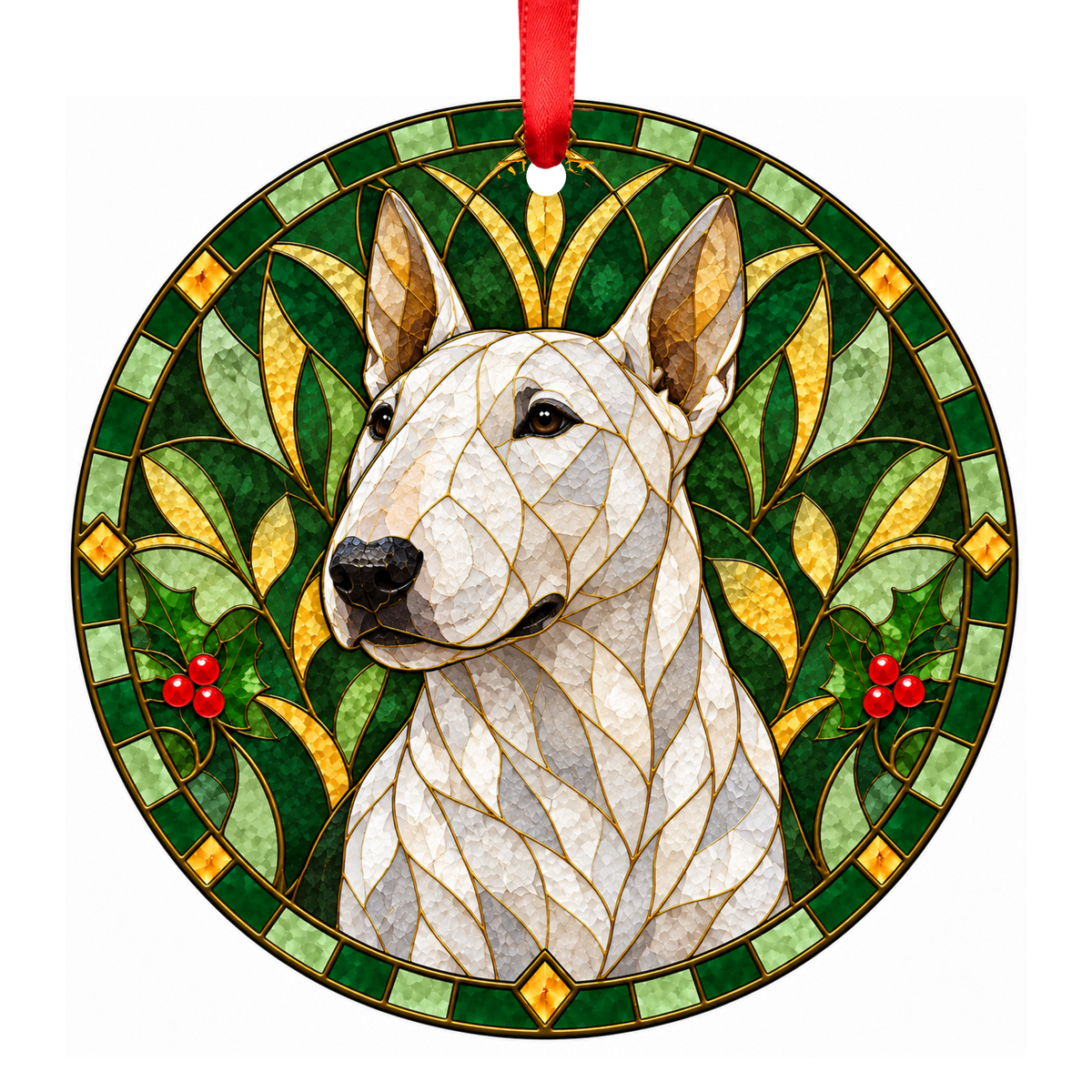 Miniature Bull Terrier White stained glass pet Christmas ornament