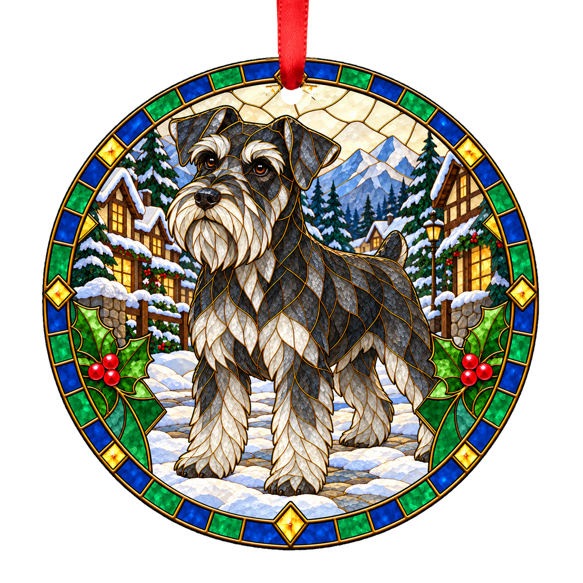 Miniature Schnauzer Salt and Pepper stained glass pet Christmas ornament