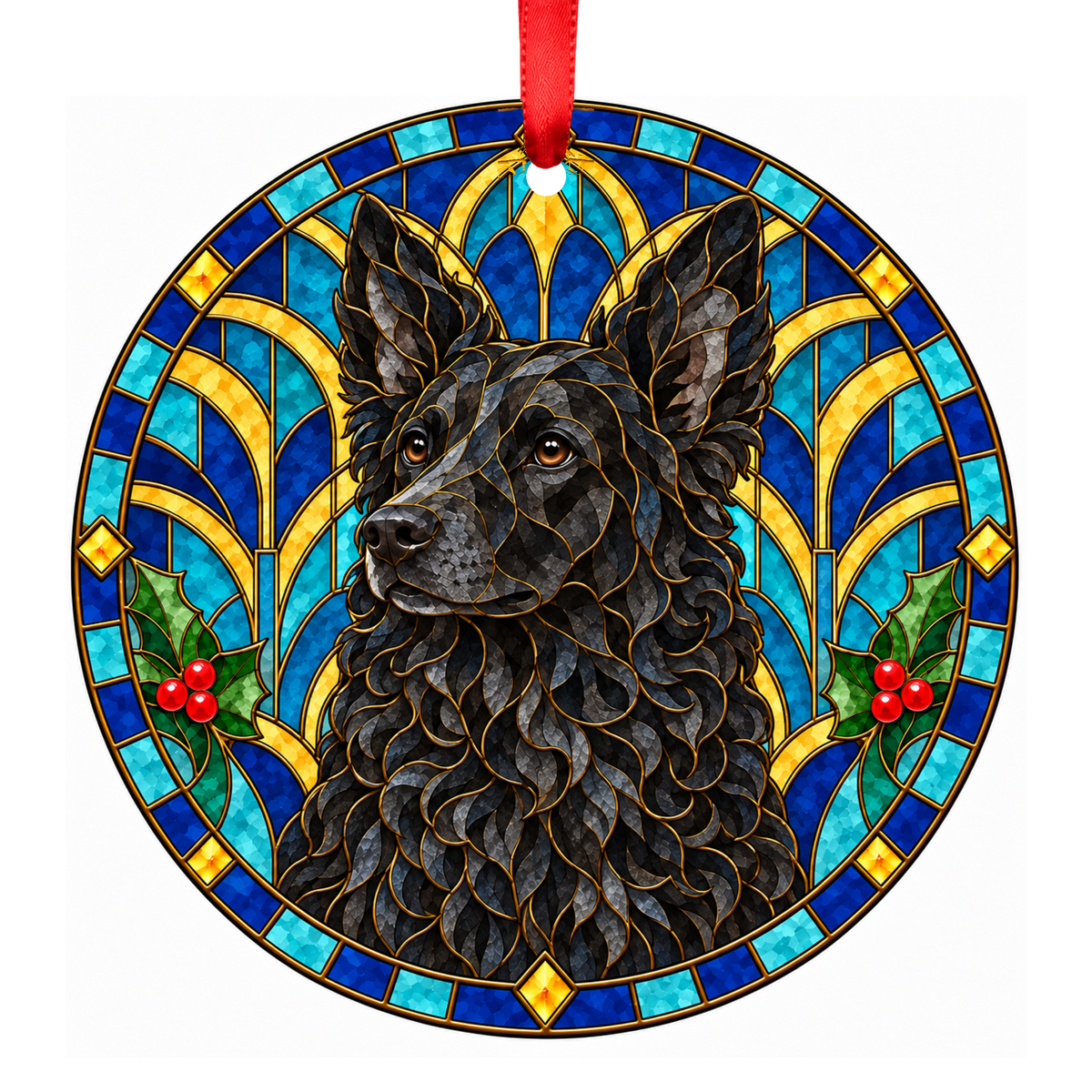 Mudi Black stained glass pet Christmas ornament