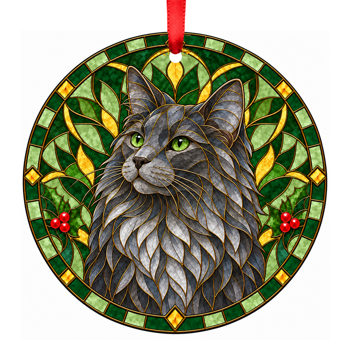 Nebelung Blue stained glass pet Christmas ornament