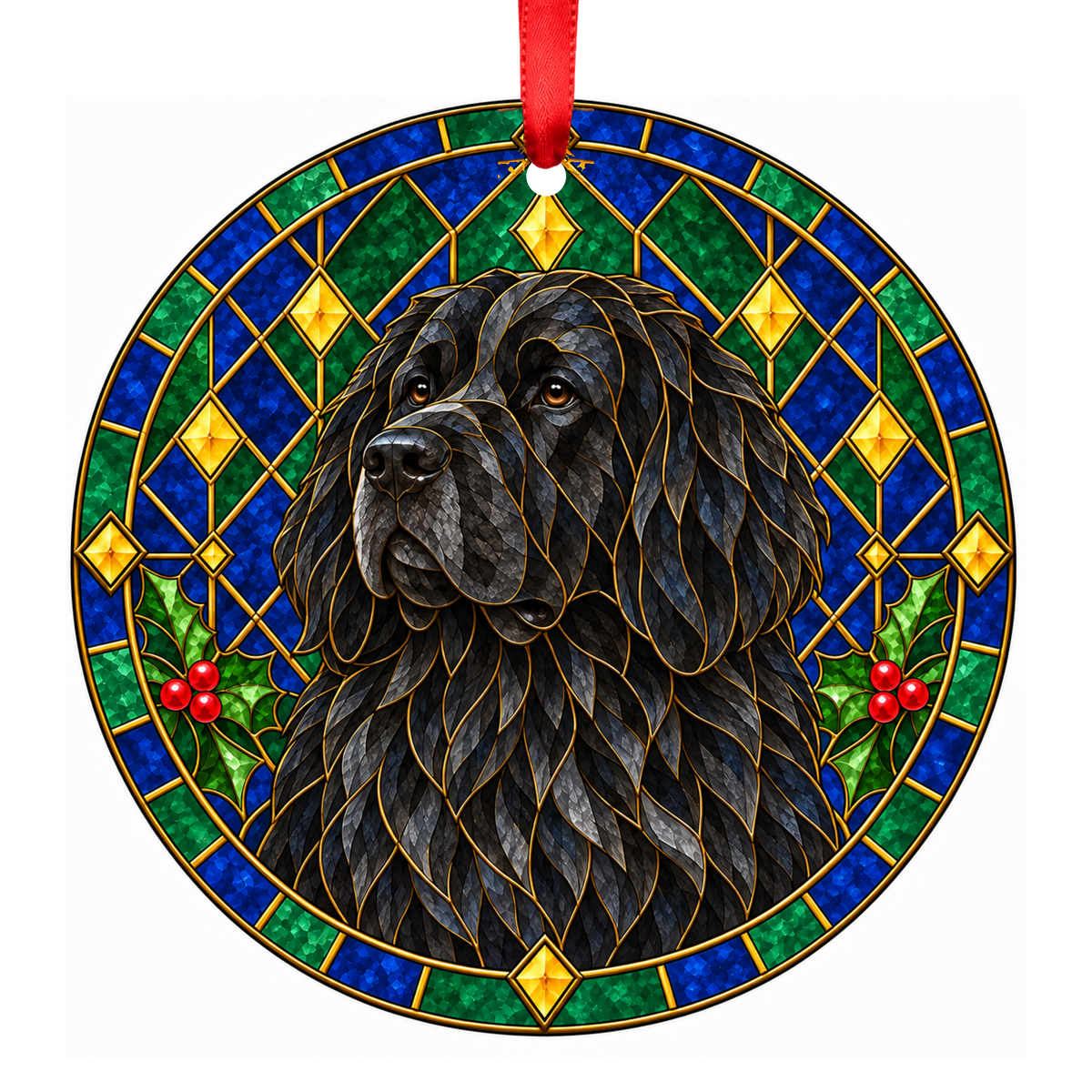 Newfoundland Black stained glass pet Christmas ornament