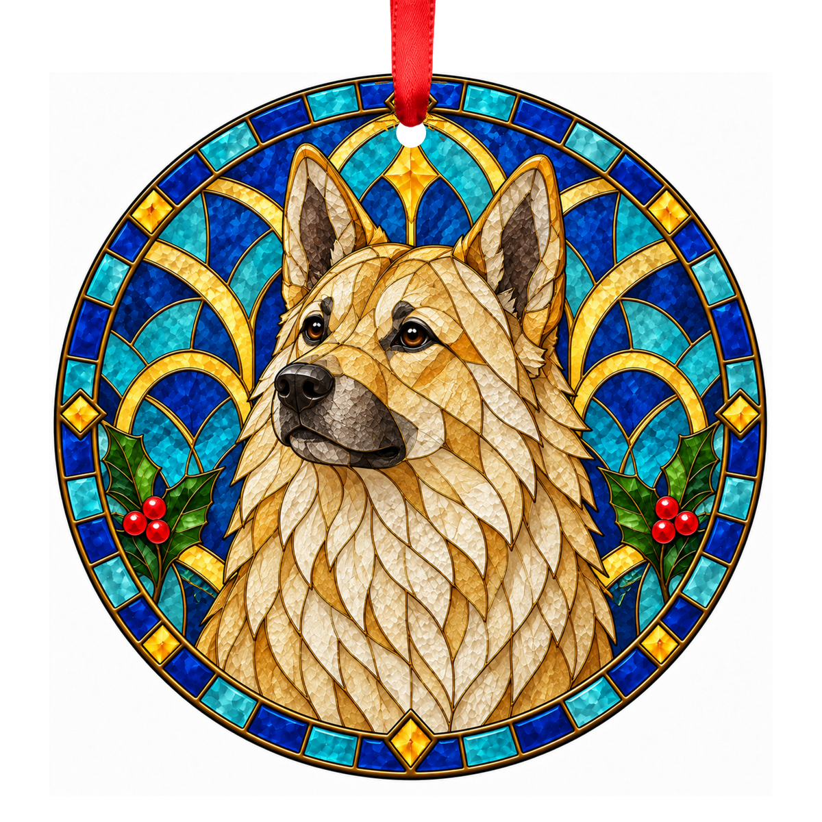 Norwegian Buhund Wheaten stained glass pet Christmas ornament