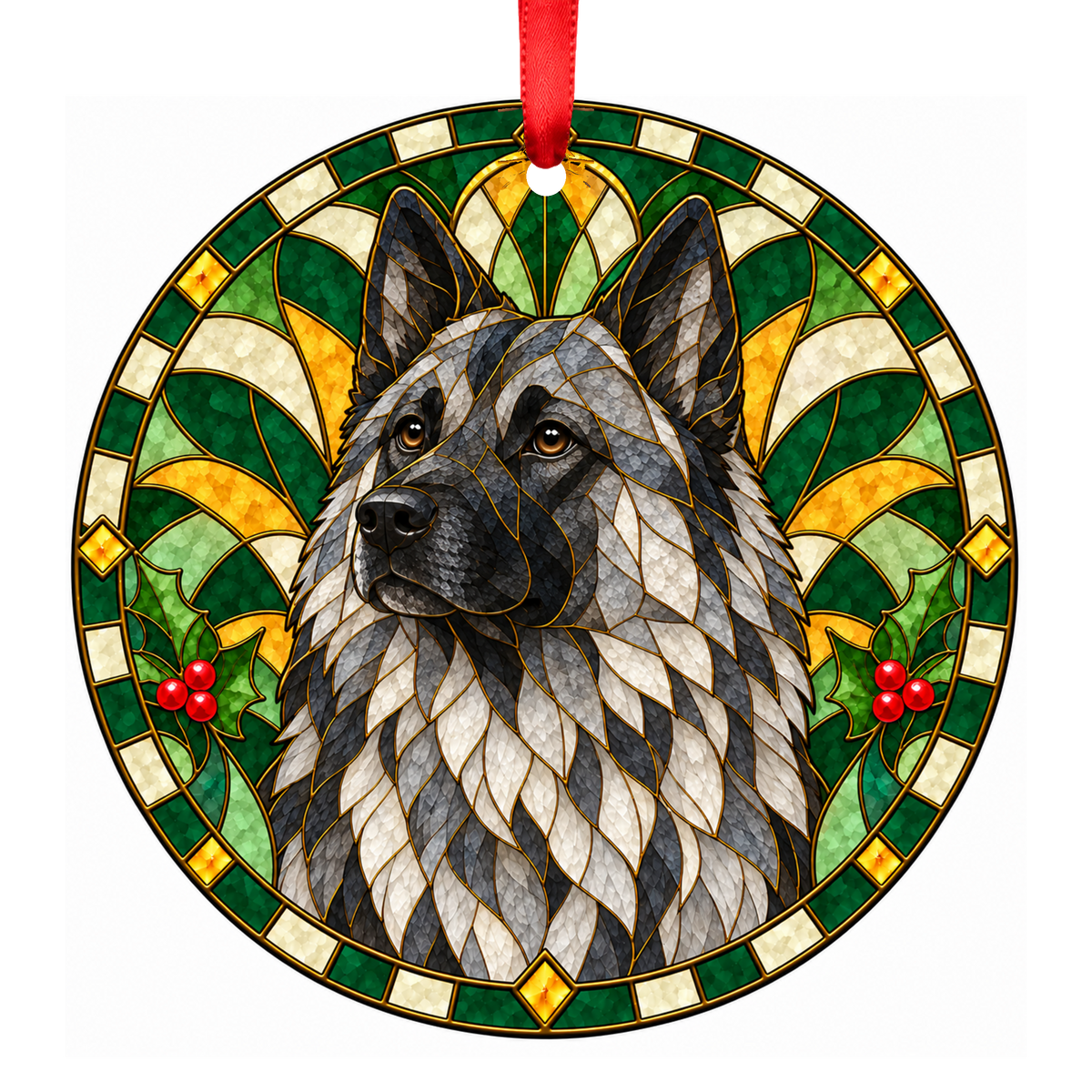 Norwegian Elkhound Gray stained glass pet Christmas ornament