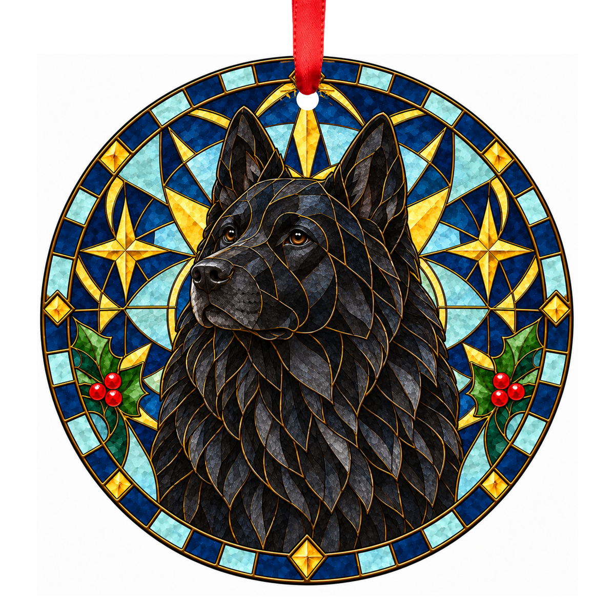 Norwegian Elkhound Black Black stained glass pet Christmas ornament