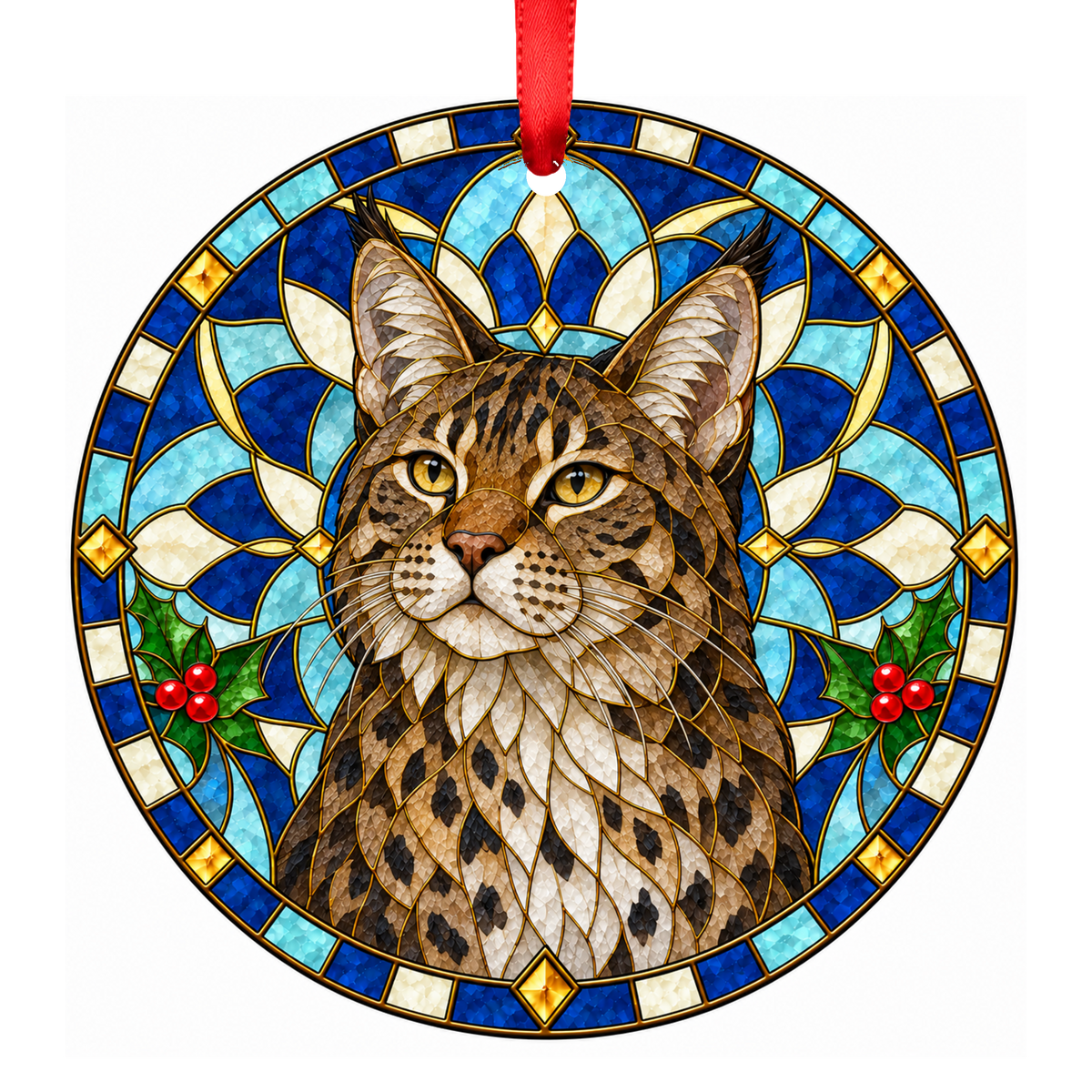 Pixiebob Stained Glass Style Christmas Ornaments
