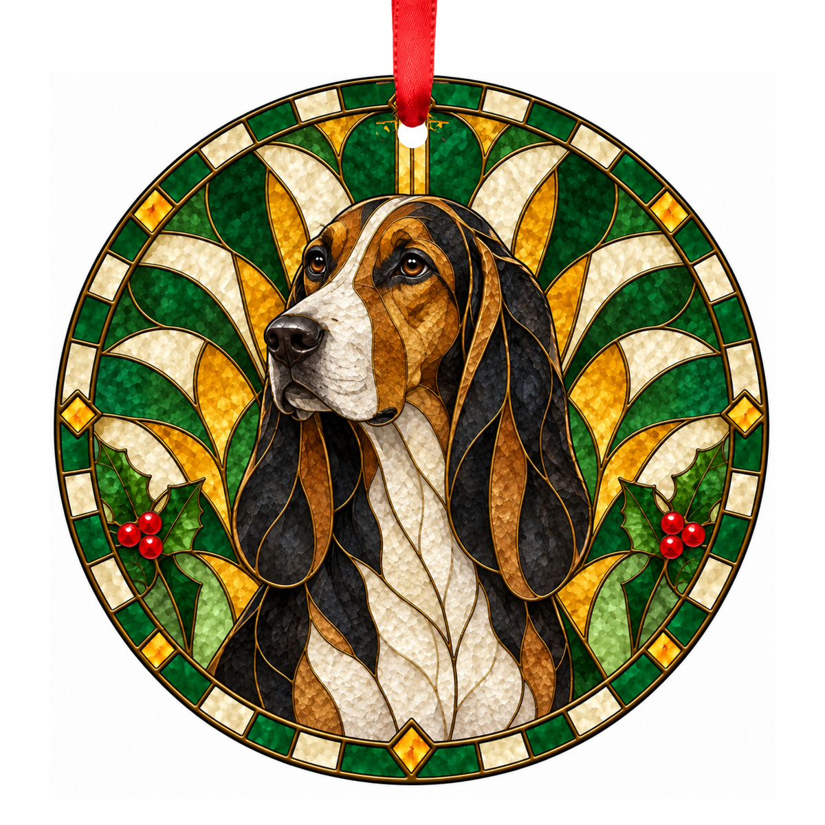 Poitevin Tricolor porcelain Christmas ornament with red ribbon — ORN-11137