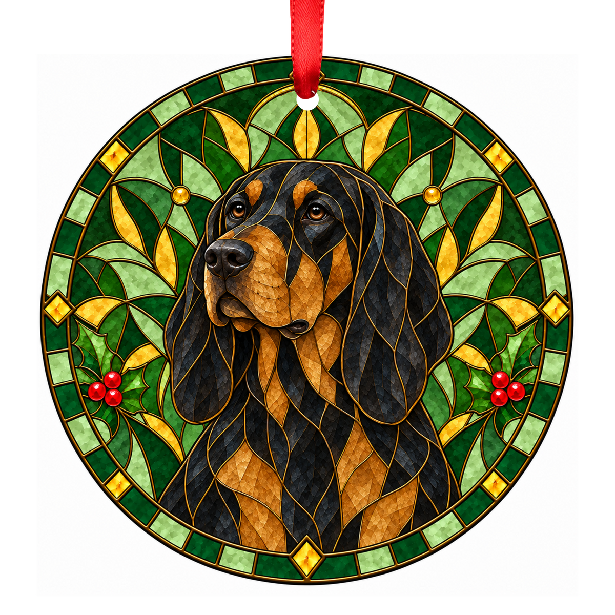 Polish Hound Black and Tan porcelain Christmas ornament with red ribbon — ORN-11139