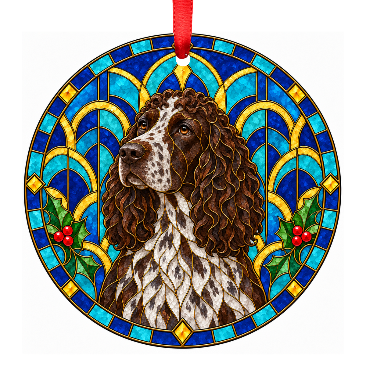 Pont-Audemer Spaniel Brown Roan stained glass style Christmas ornament