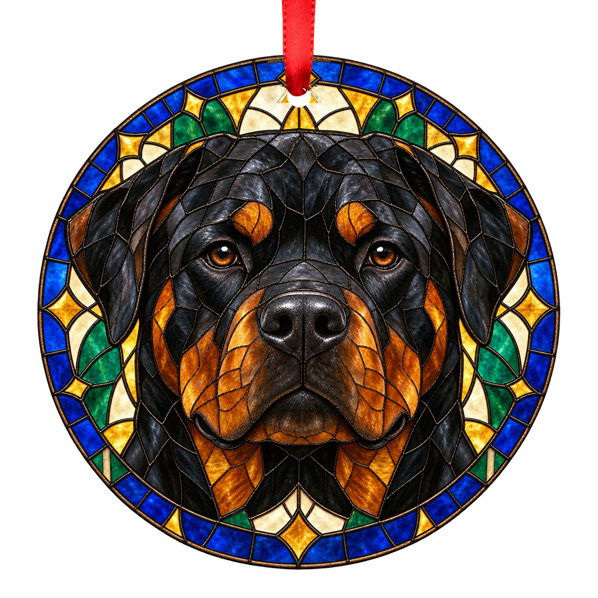 Rottweiler Black and Mahogany stained glass ornament