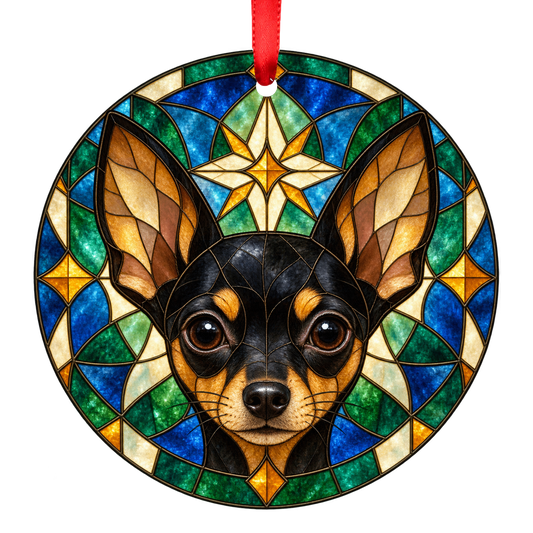 Russian Toy Black and Tan stained glass style Christmas ornament