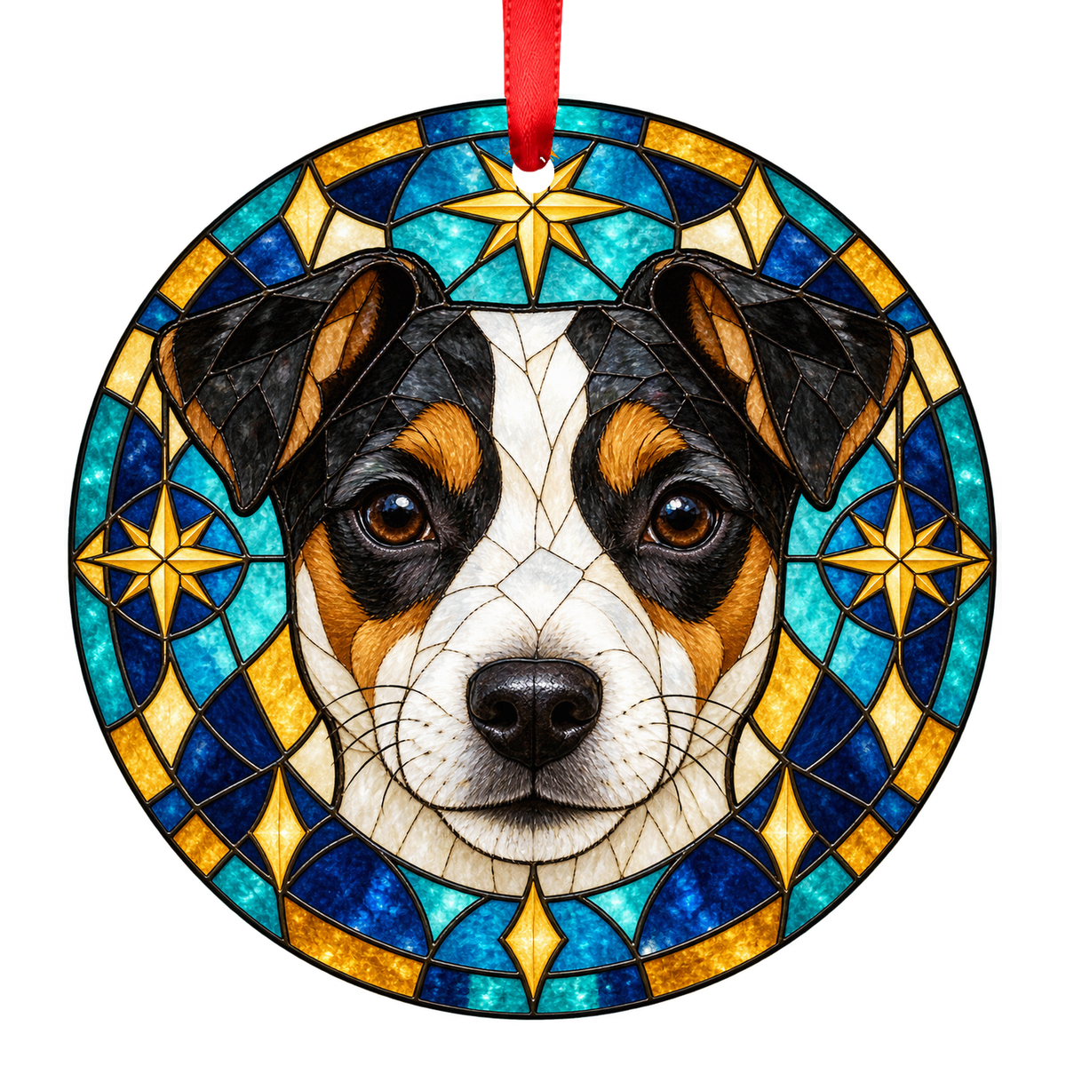Jack Russell Terrier Tricolor Stained Glass Style Christmas Ornament