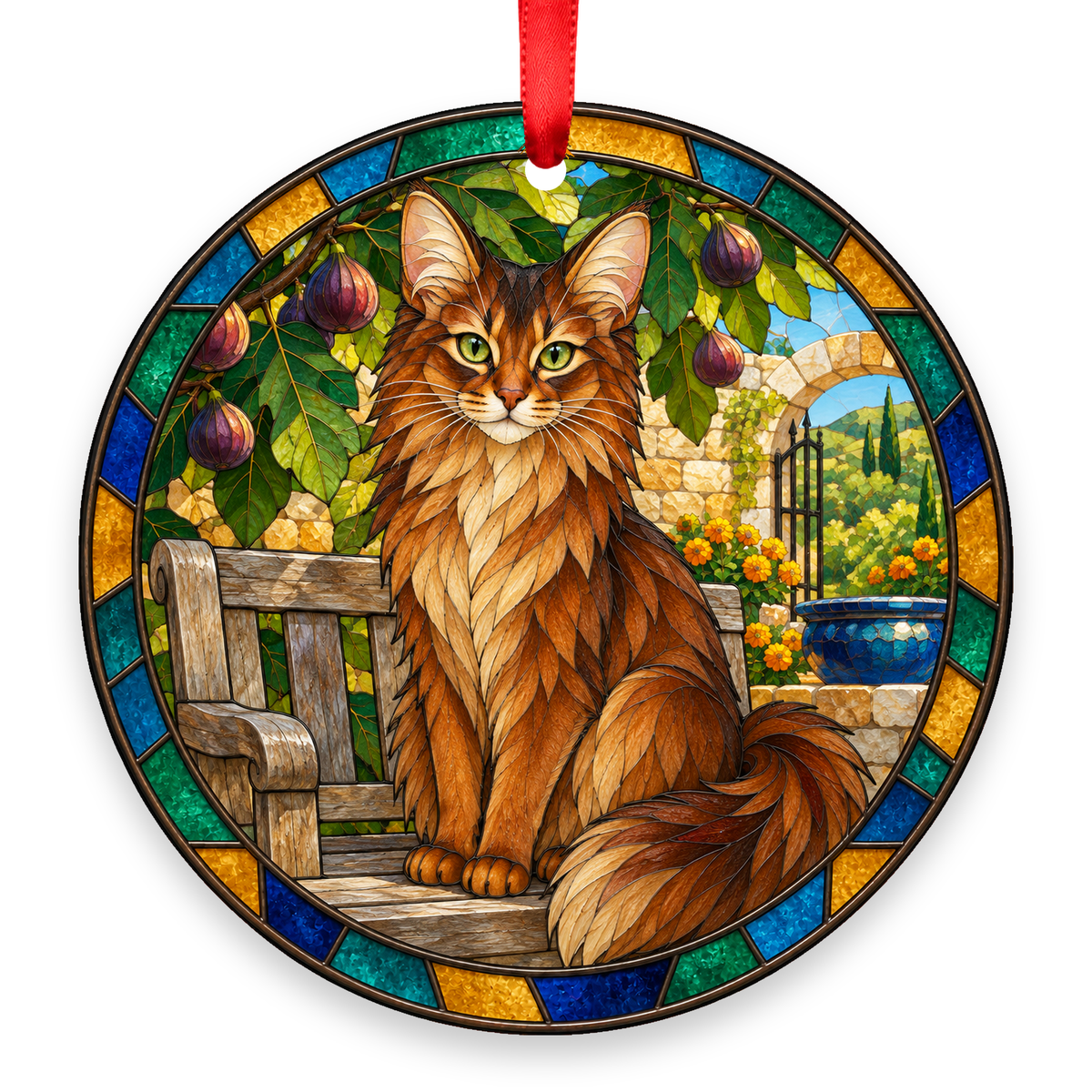 Somali Ruddy stained glass style Christmas ornament with red ribbon