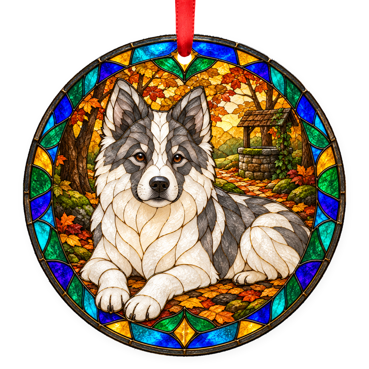 Thai Bangkaew Dog stained glass ornament mockup - White and Gray