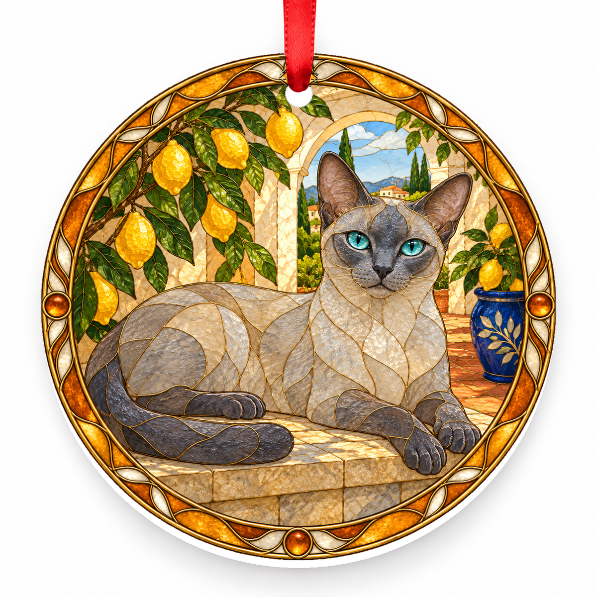 Tonkinese Blue Mink stained glass style ornament