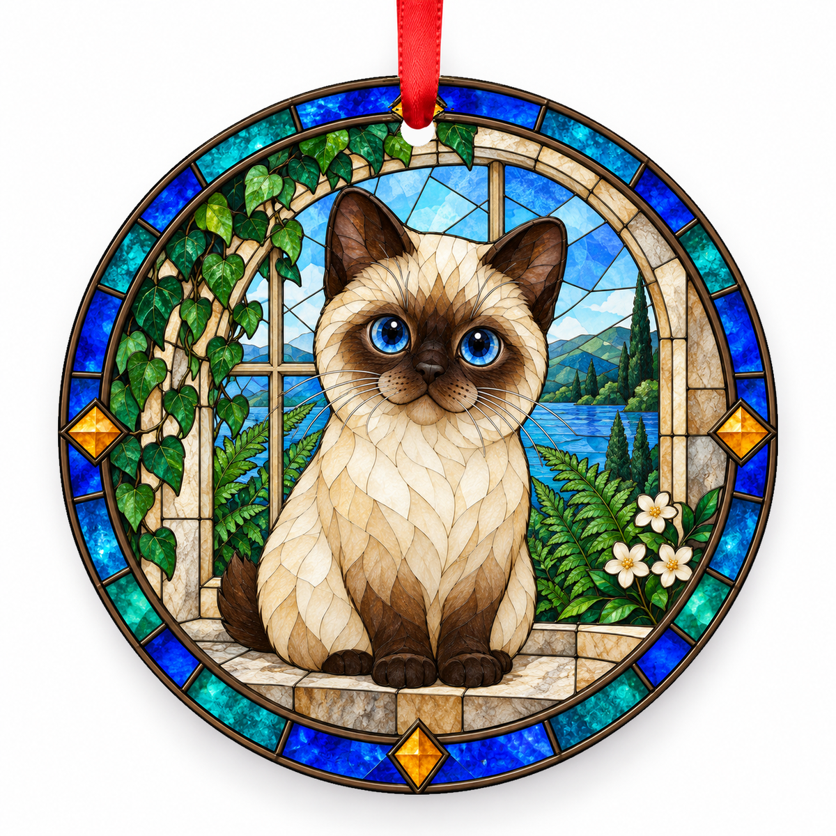Toybob Seal Point stained glass style ornament