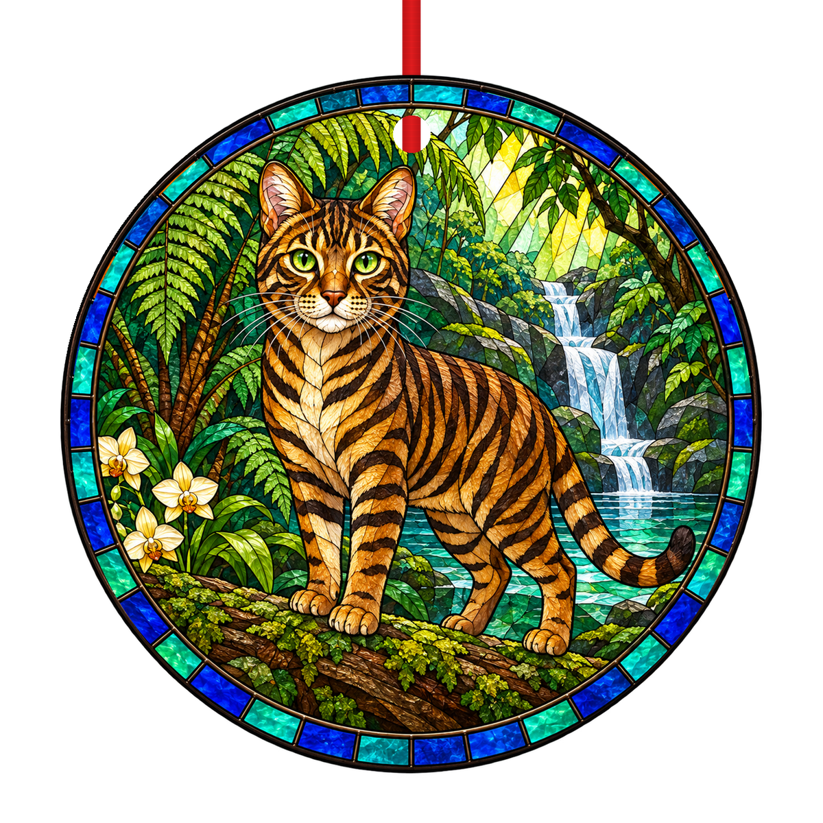 ORN-11426 Toyger Brown Mackerel stained glass ornament mockup