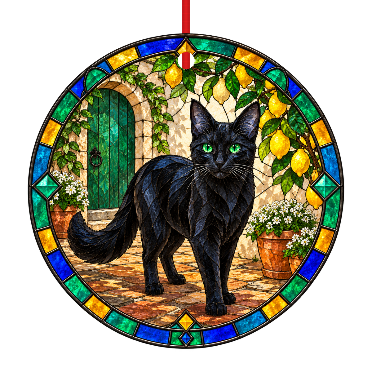 ORN-11435 Turkish Angora Black stained glass ornament mockup