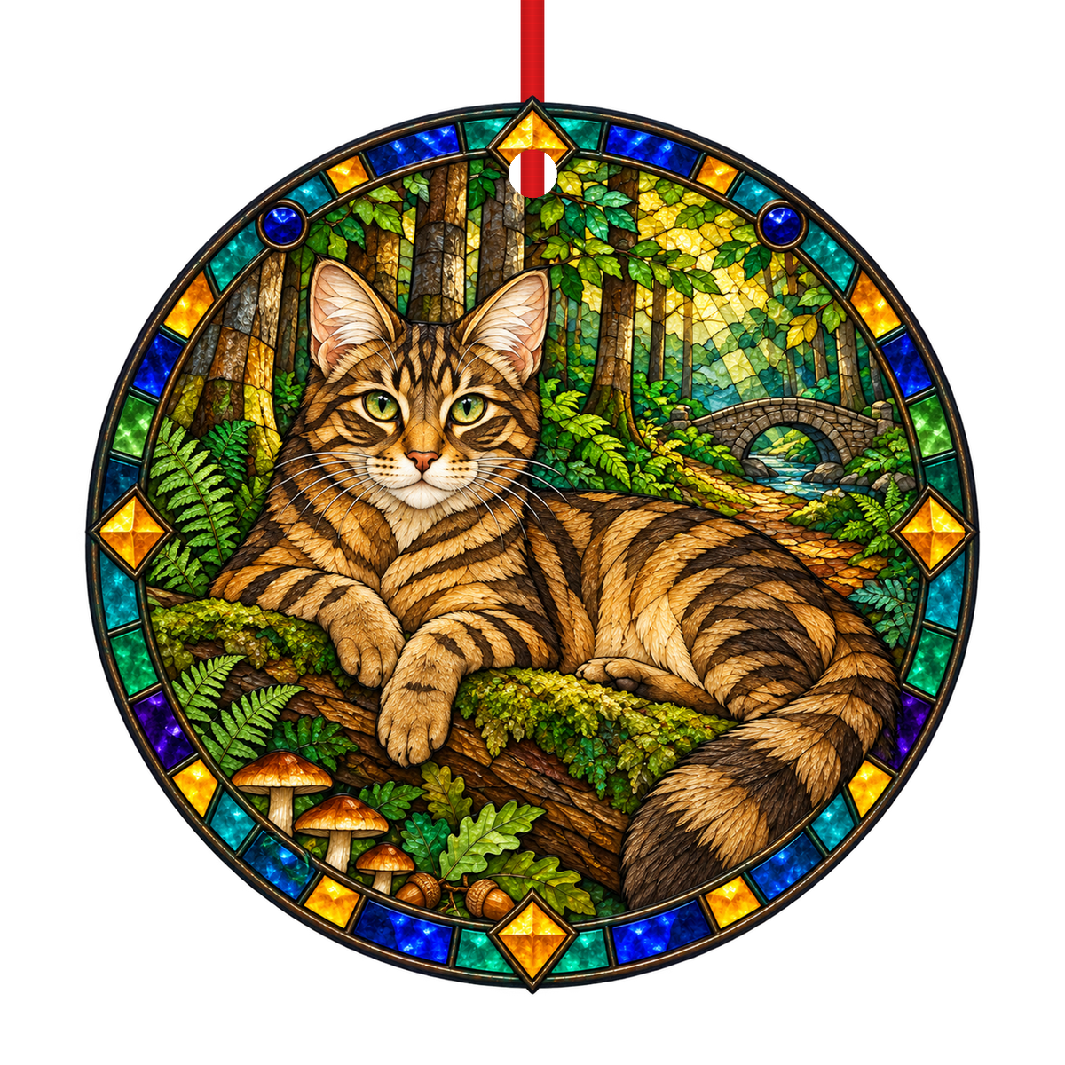 ORN-11437 Turkish Angora Brown Tabby stained glass ornament mockup