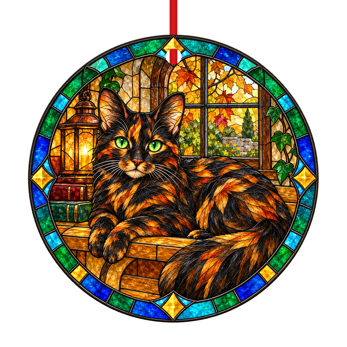 ORN-11442 Turkish Angora Tortoiseshell stained glass ornament mockup