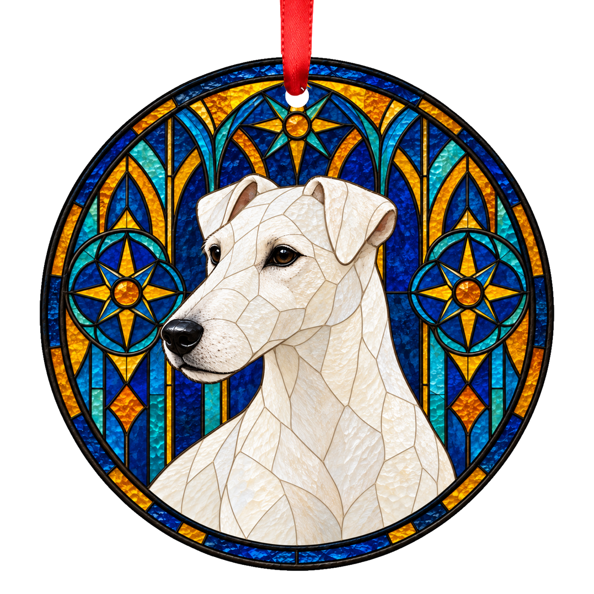 Smooth Fox Terrier White porcelain Christmas ornament with red ribbon — ORN-11512
