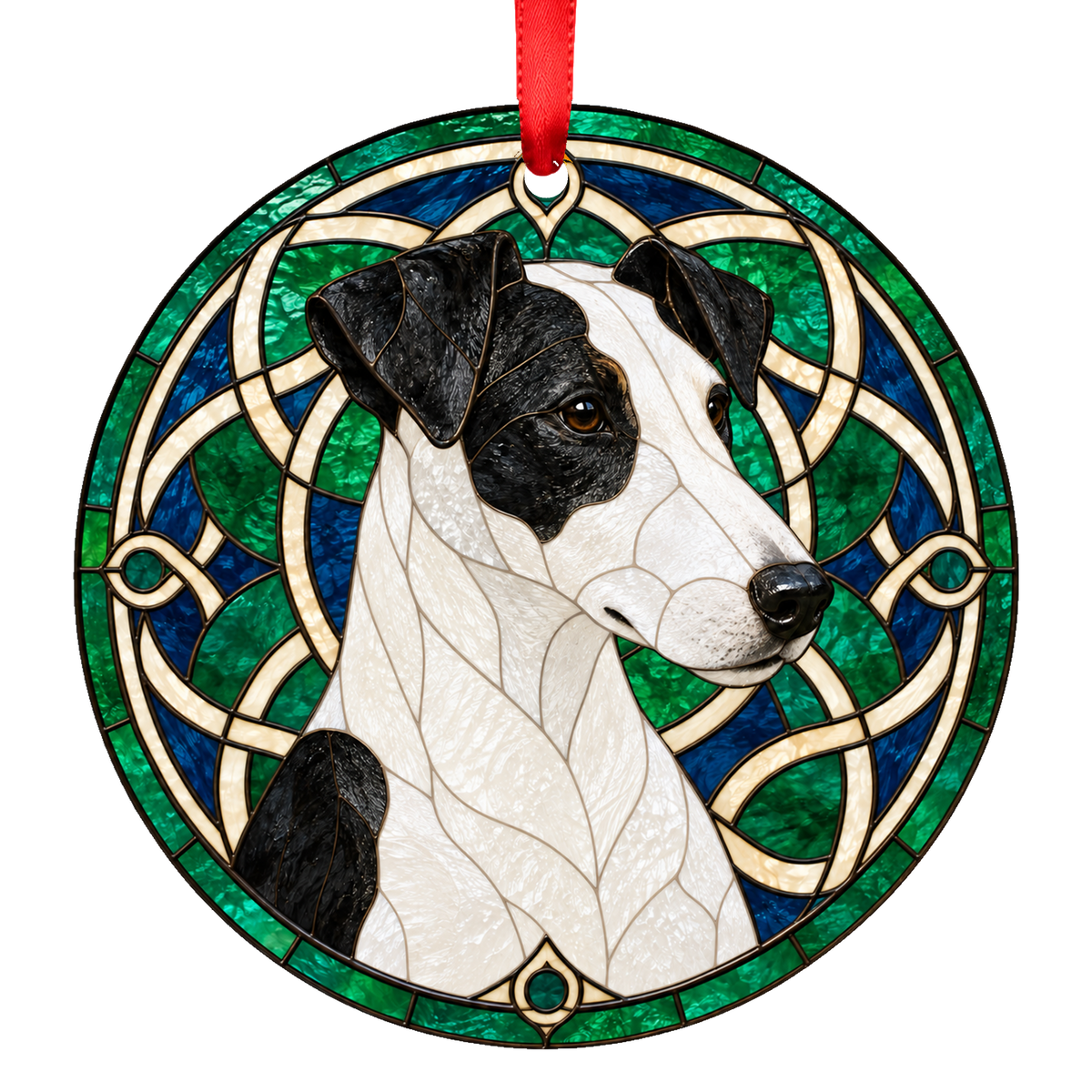 Smooth Fox Terrier White and Black porcelain Christmas ornament with red ribbon — ORN-11514
