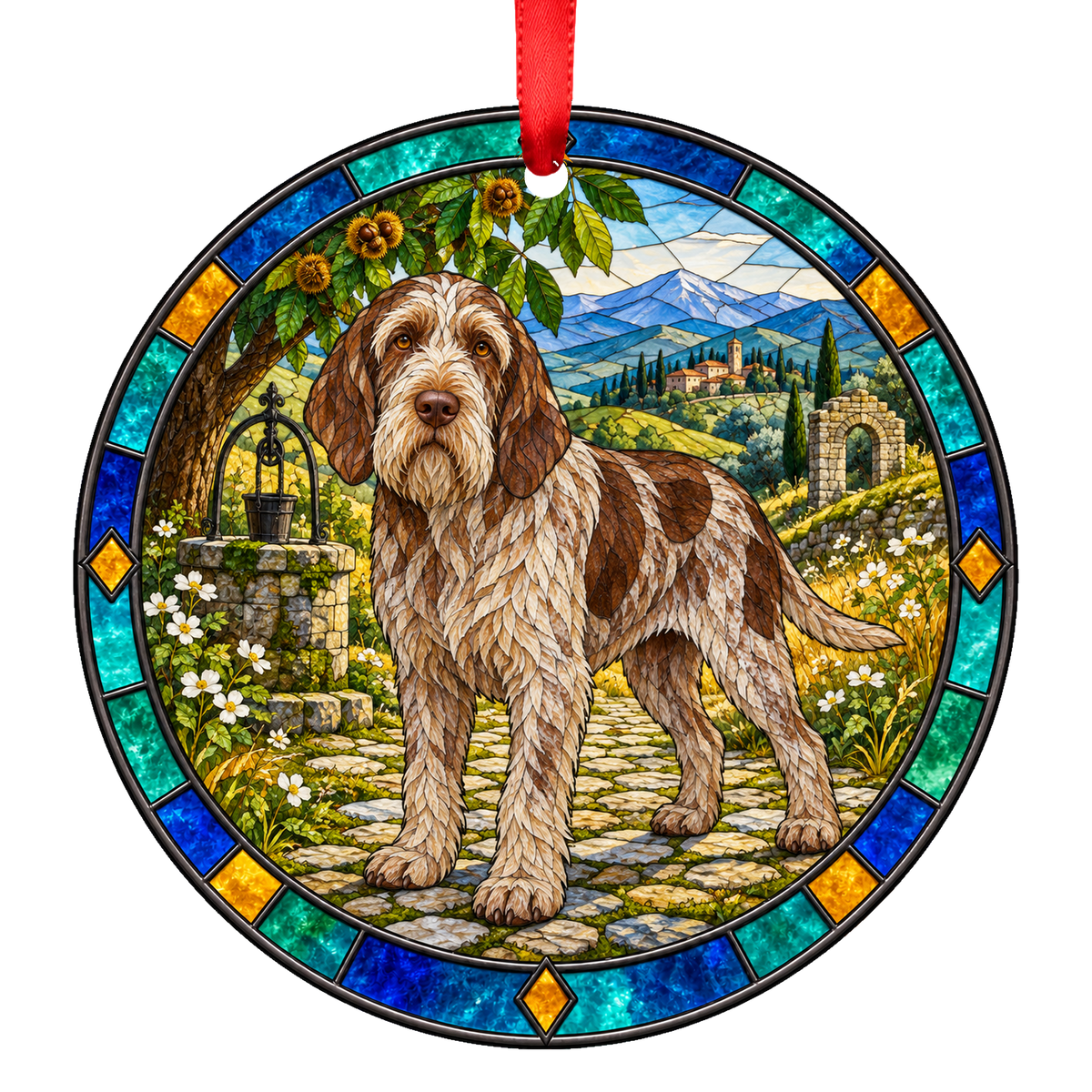 Spinone Italiano Brown Roan stained glass style Christmas ornament