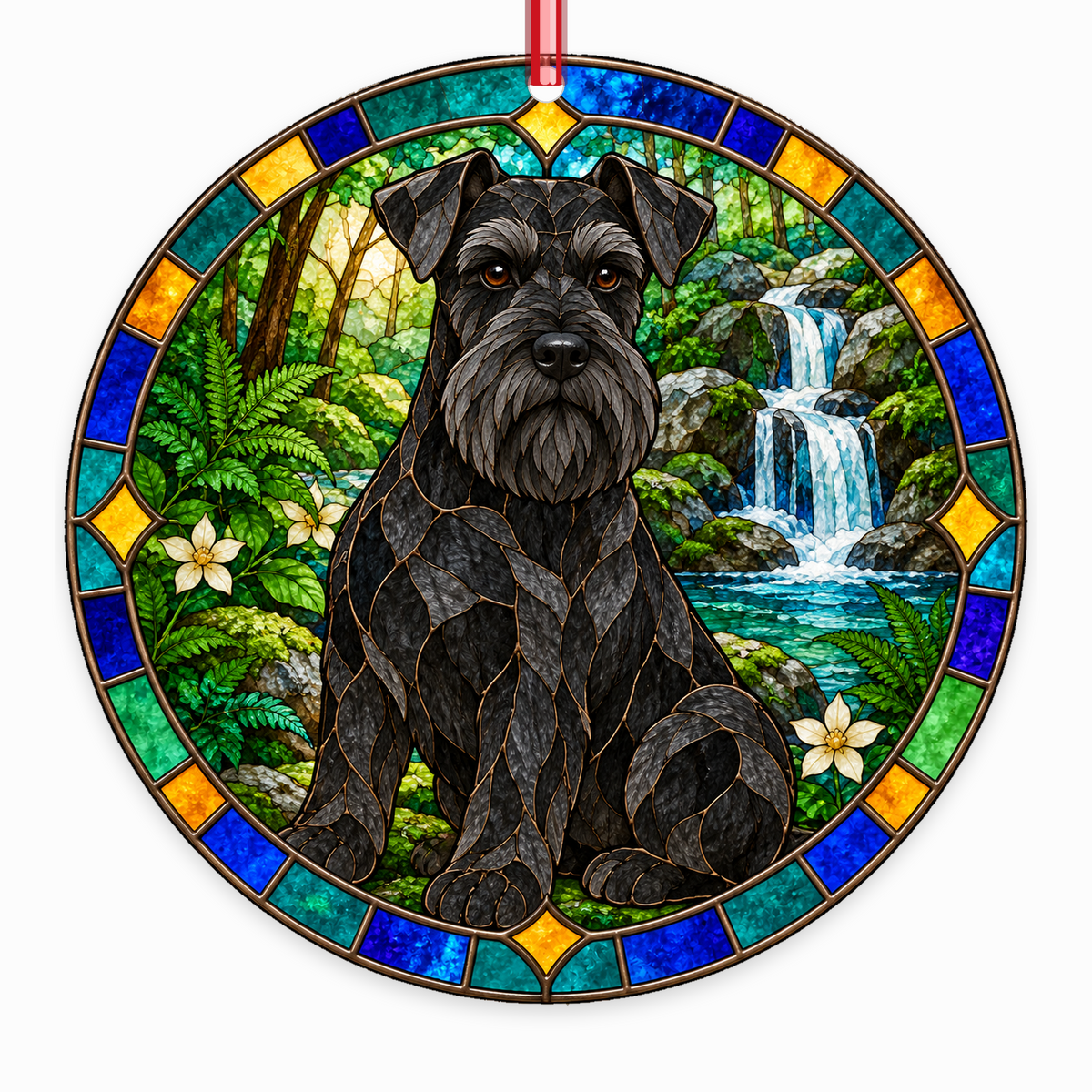Standard Schnauzer Black stained glass style Christmas ornament